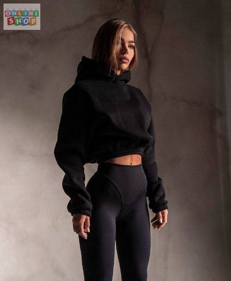 Black Cropped Hoodie and Leggings Suit Model 335 🖤 Get cozy in this hoodie and leggings set! The hoodie is warm and loose, while the leggings are high-waisted and figure-flattering. Perfect for a casual day or a workout 💪 Sizes SM | ML: Bust: 83-95 cm Waist: 60-78 cm Hips: 88-102 cm Price: 14 USD / 550 UAH 💸 #Fashion #WomensWear #ComfyStyle #HoodieAndLeggings #OOTD #CasualOutfit #GirlPower Источник: https://t.me/WomensShowrooms/69600 Order: t.me/s/WomensShowrooms Black Workout Outfit, Cropped Hoodie Outfit, Hoodie And Leggings Outfit, Cute Lounge Outfits, Suit Model, Hoodie And Leggings, Outfit Sporty, Lounge Outfits, Pilates Clothes