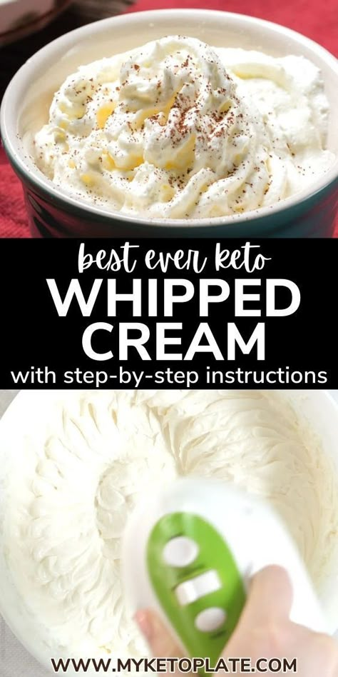 Make this easy, sugar-free keto whipped cream with just 3 simple ingredients. It's creamy and perfect for decorating keto cakes, pies, and cupcakes or topping your hot chocolate. Whether you want to impress guests with delicious keto desserts or treat loved ones to something sweet, try this foolproof, sugar-free keto whipped cream. Enjoy it with berries and mug cakes—this homemade whipped cream is light, creamy, and delicious, similar to regular whipped cream in taste. Hot Chocolate Heavy Cream, Hot Chocolate With Heavy Cream, Keto Hot Chocolate Mix Recipe, Recipe For Whipped Cream, Hot Chocolate Crock Pot, Cream Desserts Easy, Hot Chocolate With Almond Milk, Hot Chocolate For One, Keto Staples