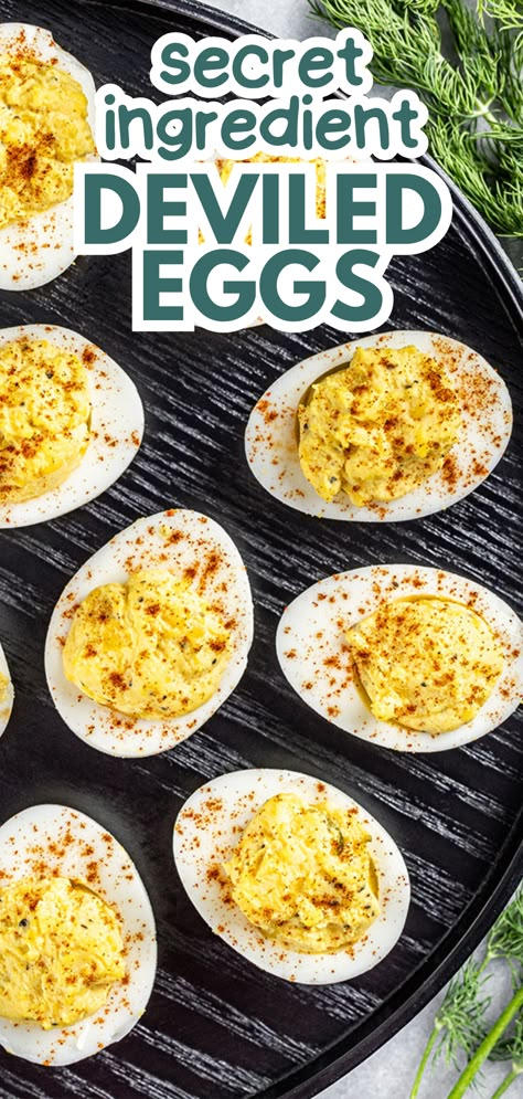 An overhead birdseye view of a platter of deviled eggs. Southern Deviled Eggs Recipe Best, Classic Deviled Eggs Recipe Best, How To Make Deviled Eggs, Dressed Eggs, Deviled Eggs Recipe Best Easy, Best Deviled Egg Recipe Ever, Recipe For Deviled Eggs, Deviled Eggs Recipe Best, Easy Deviled Eggs Recipe