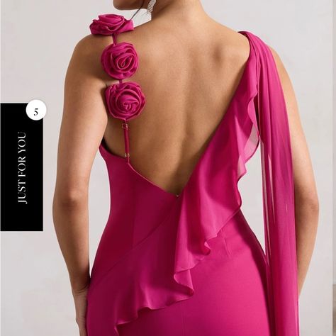 Floral Corsage, Pink Chiffon Dress, Club L London, Leg Split, Black Dress Prom, Black Tie Gala, Asymmetric Neckline, Pink Chiffon, Pink Shade