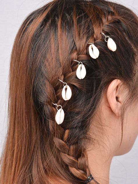 Golden+Shell+Feature+Hair+Wear+-+5PCS+2.99 Seashell Hair, White Hair Accessory, African Jewellery, Dread Accessories, Shell Jewellery, Mermaid Braid, Hair Acessories, Dreadlock Accessories, Hair Dress