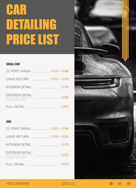 Car Detailing Price List, Detailing Price List, Auto Service Logo, Auto Detailing Business, Cleaning Services Prices, Hair Salon Price List, Massage Prices, Photography Price List Template, Car Wash Logo