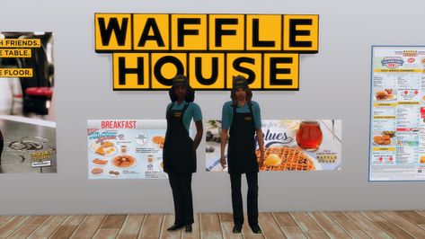 Sims 4 Waffle House Cc, Sims 4 Waffle House, Sims 4 Apron, Waiter Outfit, Play Sims 4, Sims 4 Studio, Waffle House, Work Uniform, Play Sims