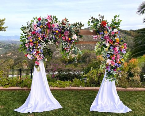 Wildflower Ceremony Arch, Pastel Wedding Arch, Wildflower Wedding Ceremony, Wedding Arbor Flowers, Wedding Ceremony Floral Arch, Ceremony Floral Arch, Arbor Flowers, Hexagon Arch, Ceremony Archway