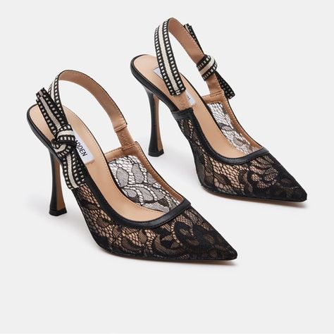 Steve Madden Bri Black Lace Heels, Steve Madden Store, Lace Heels, Girly Shoes, Stiletto Pumps, 4 Inch Heels, Slingback Pump, Pretty Shoes, Dream Shoes