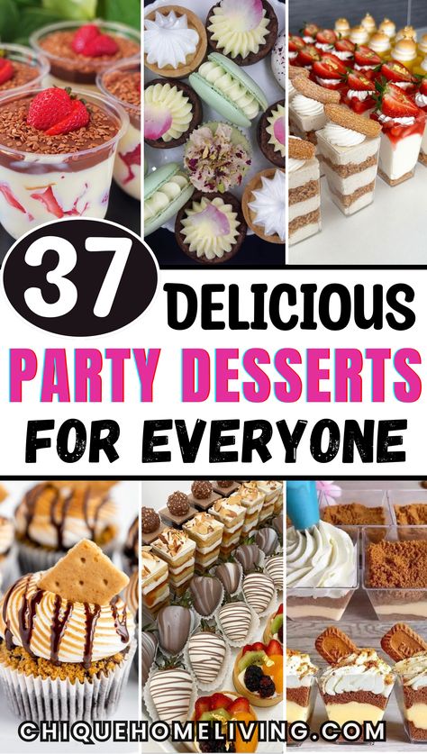 Looking to impress your guests with irresistible sweet treats? Check out these 34 mouth-watering party dessert ideas that are perfect for any celebration! From decadent chocolate brownies and mini cheesecakes to fruity tarts and creamy mousse cups, this list has something for everyone. Whether you’re hosting a birthday bash, holiday gathering, or a casual get-together, these easy-to-make desserts are sure to be a hit. Dessert Contest Winners, Fun Birthday Dessert Ideas, Easy Tea Party Desserts, Best Desserts For A Party, 50th Birthday Desserts, Easy Gourmet Desserts, Cocktail Party Desserts, Easy Dessert Party, Dessert In A Cup For Party