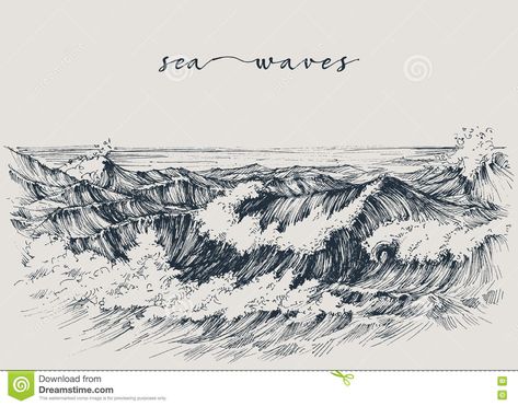 Sea or ocean waves drawing Ocean Waves Drawing, Ocean Wave Drawing, Waves Sketch, Ocean Drawing, Wave Drawing, Sea Drawing, Sea Storm, Sea Illustration, Waves Vector