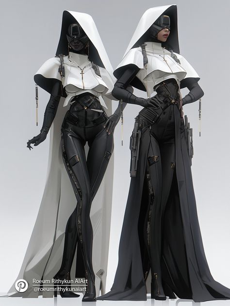 Cyberpunk Bodysuit Concept Art, Futuristic Fantasy Fashion, Futuristic Outfits Women, Futuristic Fashion Women, Futuristic Goth, Futuristic Clothes, Sf Fashion, Futuristic Costume, Nun Outfit