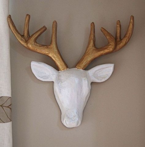 faux deer head diy, crafts, home decor Diy Faux Brick Wall, Faux Deer Head, White Faux Taxidermy, Faux Fireplace Diy, Faux Brick, Faux Taxidermy, Deer Head, Tree Diy, Mason Jar Diy