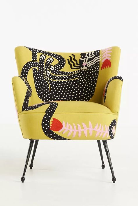 Accent Chairs, Arm Chairs, and Dining Chairs | Anthropologie Fun Chairs For Living Room, Statement Chair Bedroom, Mcm Accent Chair, Single Chairs Living Room, Floral Accent Chairs, Collage Furniture, Accent Dining Chairs, Pink Accent Chair, Chairs For Living Room