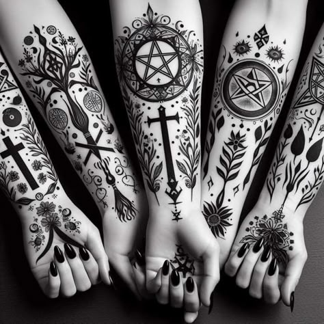 Wicca Tattoo, Witchcraft Tattoos, Pagan Tattoo, Wiccan Tattoos, Occult Tattoo, Minimal Tattoo Design, Wicked Tattoos, Witch Tattoo, Magic Tattoo