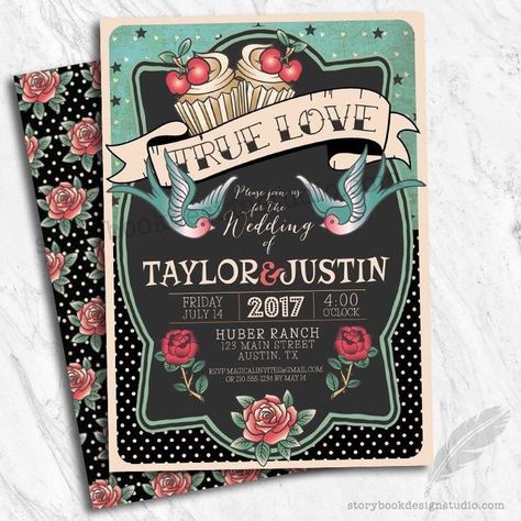 Wedding Invitations Digital, 50s Theme, Rockabilly Party, 50s Wedding, Rockabilly Wedding, Rock N Roll Wedding, Yosemite Wedding, Design Invitation, Rockabilly Pinup