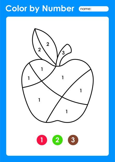 Color By Number For Preschool, Apple Color By Number, Coloring By Numbers For Kids, Fruit Worksheets Preschool, Fruits Worksheets For Kids, Easy Color By Number, Color By Number Preschool, Puzzle Worksheets For Kids, Preschool Learning Worksheets