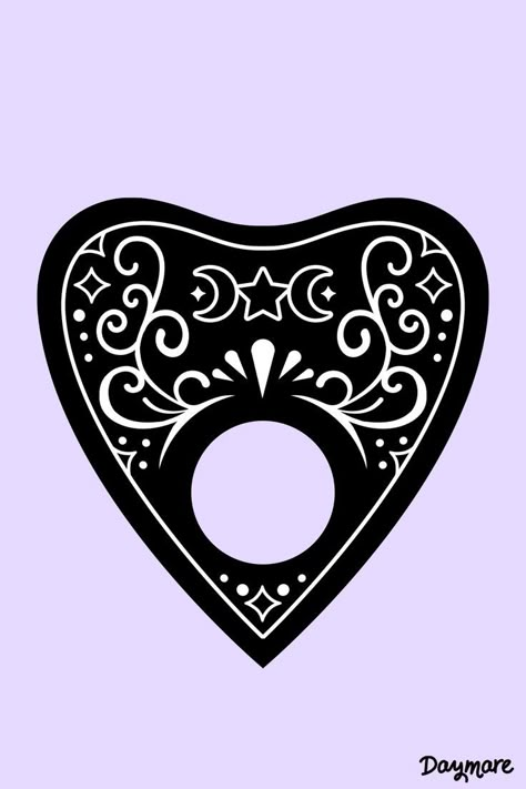 Goth Designs Art, Pastel Goth Doodles, Goth Love Art, Ouji Tattoos, Planchette Tattoo Simple, Pastel Goth Aesthetic Art, Planchette Illustration, Pastel Goth Tattoo Ideas, Goth Aesthetic Drawing