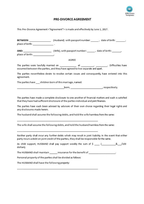 Pre Divorce Agreement - Settlement agreement for Husband and wife prior to Divorce Fake Divorce Papers, Divorce Settlement Agreement, Separation Agreement Template, Child Custody Battle, Divorce Forms, Divorce Agreement, Custody Agreement, Prenuptial Agreement, Divorce Settlement