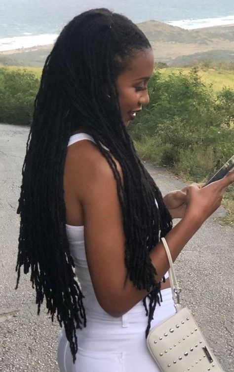 Long Black Locs Black Women, Long Curly Faux Locs, Long Interlocked Locs, Long Healthy Locs, Layered Locs Long, Small Long Locs, Long Loc Extensions, Long Locs Women, Long Black Locs