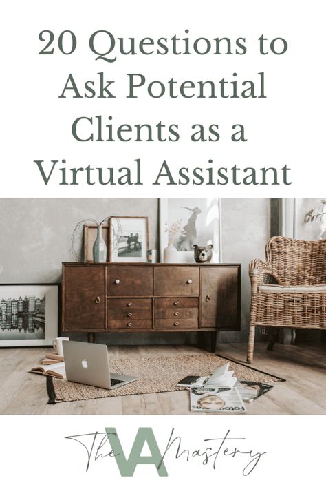 s a Virtual Assistant (VA), asking the right questions during initial conversations with potential clients is crucial. This ensures you understand their needs, expectations, and the scope of work, setting the stage for a successful working relationship. Here are 20 essential questions to ask potential clients to help you get a clear picture of what they require and how you can best assist them.  #virtualassistant #va #freelancer #wahm #wahp #virtual #outsourcing Scope Of Work, Asking The Right Questions, Executive Assistant, 20 Questions, Essential Questions, Questions To Ask, Virtual Assistant, Working From Home, How To Become