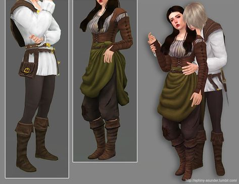 Medieval Clothing by ephiny-asunder Sims 4 Medieval, Los Sims 4 Mods, Medieval Outfit, Sims Medieval, Medieval Clothes, Pelo Sims, Sims 4 Mm Cc, Sims 4 Dresses, Sims 4 Mm