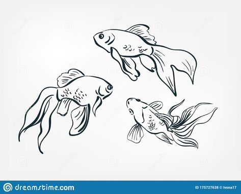 Illustration about Goldfish set collection japanese chinese oriental vector ink style design elements. Illustration of animal, beauty, monochrome - 175727638 Drawing Goldfish, Chinese Goldfish, Goldfish Drawing, Cartoon Goldfish, Goldfish Tattoo, Goldfish Art, Animal Stencil, Elements Illustration, Tattoo Now