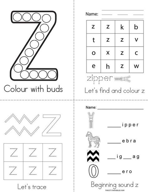 Letter z Book - Twisty Noodle Letter Z Worksheets Kindergarten, Letter Z Worksheets For Preschool, Letter Z Preschool, Letter Z Activities For Preschool, Z Words, Letter Writing Worksheets, Books For Preschool, Letter Worksheets For Preschool, Abc Tracing