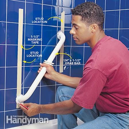 How to Install Bathroom Grab Bars                                                                                                                                                                                 Más Bathroom Grab Bars, Remove Bathtub, Accessible Bathroom Design, Lakehouse Ideas, Ada Bathroom, Shower Grab Bar, Hip Problems, Diy Handyman, Grab Bars In Bathroom