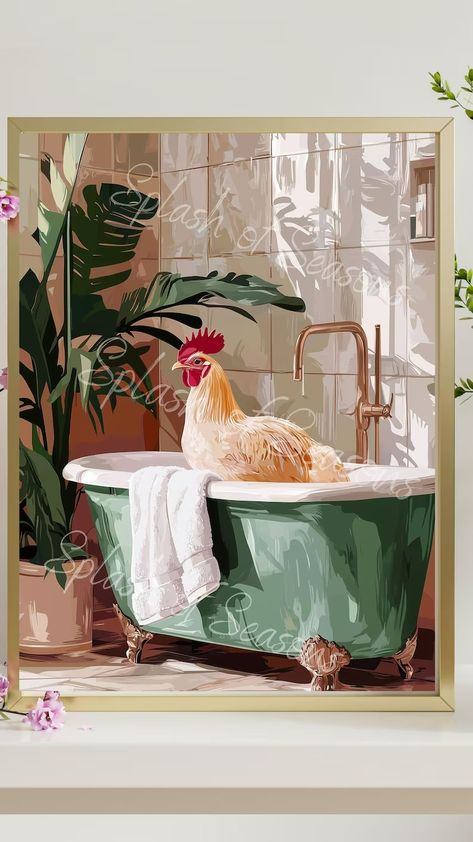 Chicken in the Bathtub Bathroom Print, Farm House Decor, Chicken Lover Gift, Funny Bathroom Wall Art, Housewarming Gifts - Etsy Bathtub Bathroom, Chicken Lover Gifts, In The Bathtub, Funny Bathroom, Bathroom Prints, Chicken Lovers, Bathroom Humor, Bathroom Wall Art, Housewarming Gifts