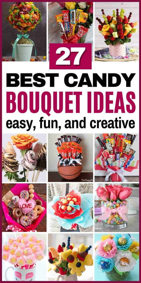 candy bouquet diy Large Candy Bouquet, Bouquet Gifts Diy, Candy Bar Gifts Ideas, Sweet 16 Candy Bouquet, Oreo Bouquet Diy, Candy Bouquet Ideas Birthday, Gummy Gift Ideas, Candy Boquets Dollar Tree, Senior Night Candy Bouquet