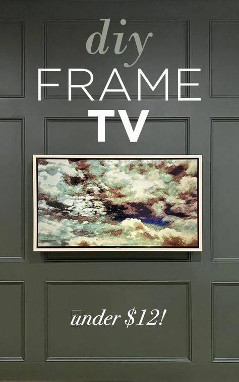 Framing a TV: How To - Jenna Sue Design Below Wall Mounted Tv, Picture Frame Tv Hidden Tv, Picture Frame Tv Hidden Tv Diy, Large Tv On Wall Ideas Living Room, Diy Tv Frames, White Frame Tv, Faux Frame Tv, How To Frame Your Tv, Tv Picture Frame Diy