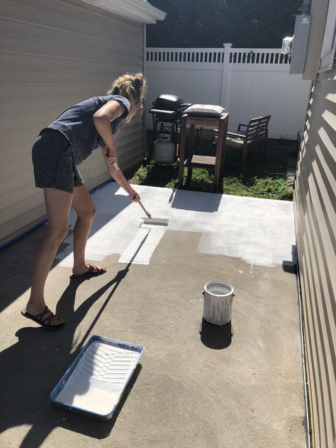 Stenciled Patio, Painted Cement Patio, Painted Cement Floors, Wardrobe Hardware, Paint Concrete Patio, Stencil Concrete, After Series, Concrete Patio Makeover, Painting Cement