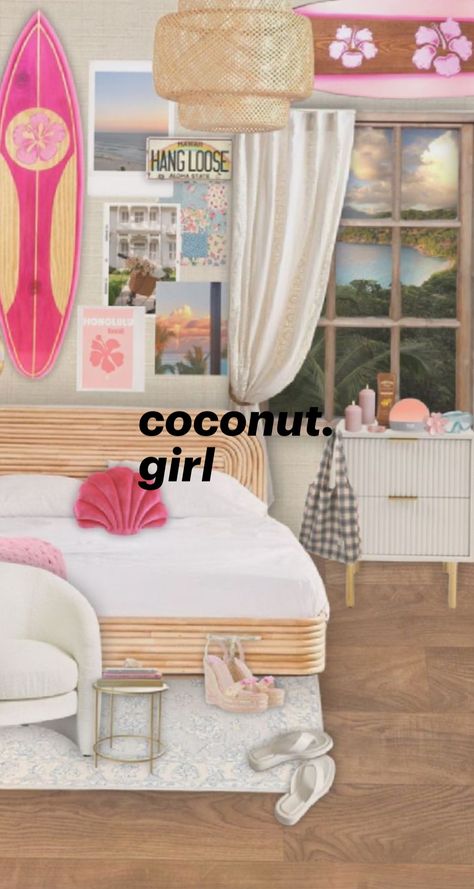 Pink Surf Bedroom, Preppy Beach Themed Room, Beachy Girly Bedroom, Costal Granddaughter Aesthic Room Pink, Colorful Beachy Room, Pink Beach Bedroom Ideas, Pink Ocean Themed Bedroom, Pink Beach Theme Bedroom, Preppy Beachy Room Ideas