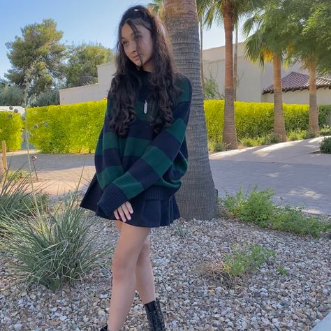 Brandy Sweater Outfit, Navy Skirt Outfit, Tate Sweater, Green Sweater Outfit, Blue Sweater Outfit, Blue Skirt Outfits, Brandy Sweater, Navy Pleated Skirt, Skirt Outfits Aesthetic