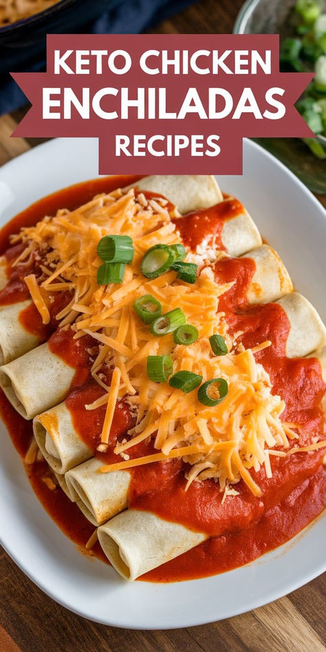 Craving enchiladas but staying keto? These Keto Chicken Enchiladas are the perfect solution! With all the bold flavors and none of the carbs, this dish will satisfy your Mexican food cravings. Chicken Enchiladas Recipes, Keto Chicken Enchiladas, Enchiladas Recipes, Chicken Enchilada Recipe, Keto Dinner Recipes, Enchilada Recipes, Keto Chicken, Chicken Enchiladas, Keto Dinner