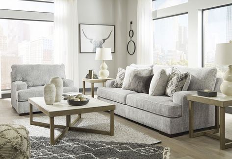 Ashley Furniture Sofa And Loveseat Set, Set Sofa, Chair And A Half, Grey Upholstery, Living Room Sets Furniture, The Embrace, Living Room Set, Loveseat Sofa, Toss Pillows