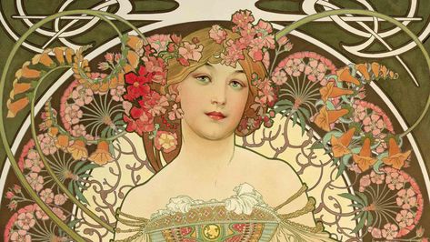 Alphonse Mucha Full HD Wallpaper. Fleurs Art Nouveau, Alfons Maria Mucha, Art Nouveau Mucha, Illustration Art Nouveau, Alphonse Mucha Art, Istoria Artei, Galleria D'arte, Mucha Art, Alfons Mucha