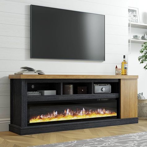 Amazon.com: LUXOAK 75” Fireplace TV Stand with 60” Electric Fireplace, Chunky Entertainment Center with Wood Grain, Color Clash Entertainment Stand for TVs up to 85”, White&Grey : Home & Kitchen Tv Console With Fireplace, Tv Stand With Fireplace, Fireplace Console, Built In Electric Fireplace, Entertainment Stand, Fireplace Tv Stand, Electric Fireplace, Home Entertainment, Entertainment Center