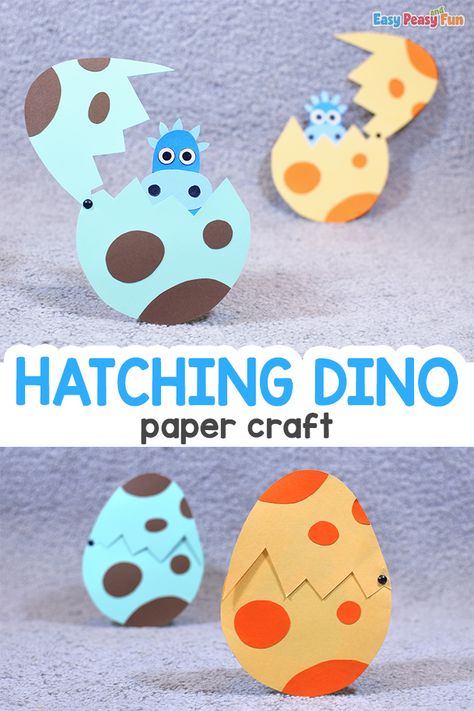 Hatching Dinosaur Paper Craft - Easy Peasy and Fun Dinosaur Hatching From Egg Craft, Hatching Dinosaur Egg Craft, Walking Dinosaur Craft, Dinosaur Color Activities, Dinosaur Egg Craft Preschool, Dinosaur Pre K Crafts, Dinosaur Craft For Kindergarten, Prek Dinosaur Crafts, Dino Egg Craft