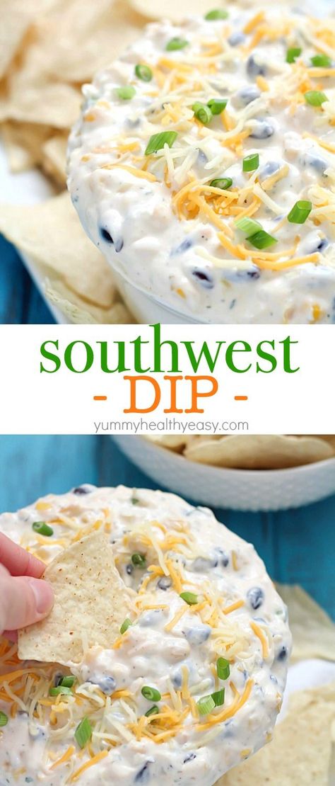 Quick Southwest Dip that's perfect for whipping up when entertaining guests or to devour when watching your favorite TV show. Creamy ranch & southwestern flavors, corn, black beans and cheese - so delicious! #cadairy Southwest Dip, Beans And Cheese, Easy Dip, Creamy Ranch, Taco Dip, Snack Dip, Buffalo Chicken Dip, Football Food, Yummy Dips