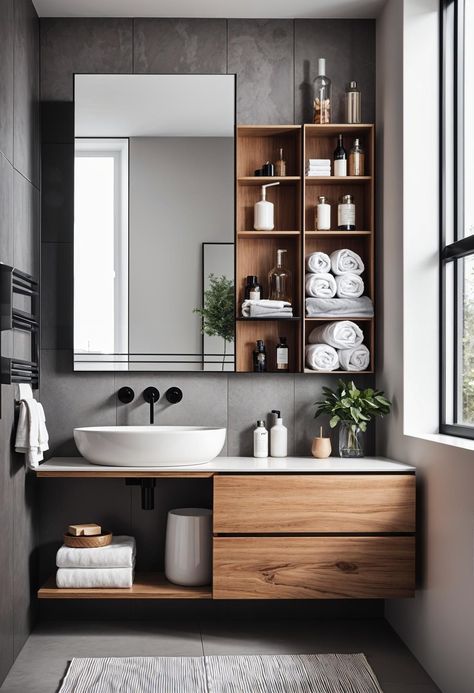 Bathroom Smart Ideas, Bathroom Interior Inspiration, Bathroom Sink Design Ideas, Smart Interior Ideas, Make Up Rooms Idea, Bathroom Styling Ideas Decor, Room Black And White Aesthetic, One Sink Bathroom Ideas, Bathroom Remodel 2024 Trends