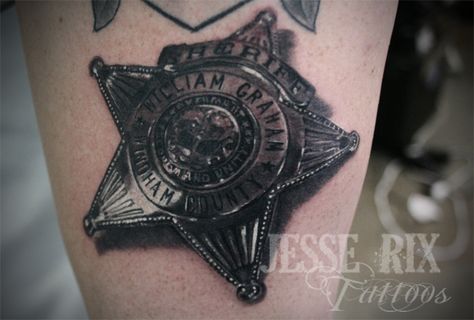 Sheriff Tattoo, Badge Tattoo, Police Tattoo, Fierce Tattoo, Sheriff Star, Lake Tattoo, Paradise Tattoo, Memorial Ideas, Sheriff Badge