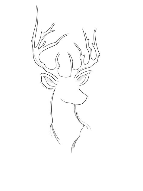 Simple Stag Tattoo, Deer Line Tattoo, Drawing A Deer, Drawing Of Deer, Deer Drawing Easy, Deer Outline, Tattoo Deer, Deer Head Tattoo, Draw Outline