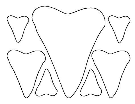 Shark teeth pattern. Use the printable outline for crafts, creating stencils, scrapbooking, and more. Free PDF template to download and print at http://patternuniverse.com/download/shark-teeth-pattern/ Shark Teeth Template, Tooth Template, Shark Teeth Crafts, Tooth Outline, Shark Week Crafts, Shark Week Party, Crab Crafts, Ocean Theme Preschool, Shark Craft