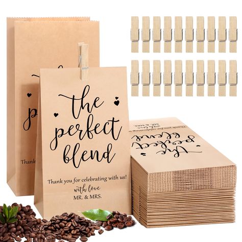 PRICES MAY VARY. Substantial Packaging Bundle: the package includes a substantial amount of wedding favors bulk, not only 100 coffee bean kraft paper bags, but also 100 mini wooden clips; This abundant supply caters to large weddings and other events, ensuring every guest can receive a lovely favor and joyful memories Convenient and Practical Size: thank you gift paper coffee bags come in the proper size of approximately 3.54 x 2.17 x 7.09 inches/ 9 x 5.5 x 18 cm; This ideal size is designed to Thank You Gifts For Guests, Coffee Themed Wedding Favors, Coffee Party Favors, Coffee Bean Gift Ideas Wedding Favors, Perfect Blend Coffee Wedding Favors, The Perfect Blend Coffee Wedding Favor, Coffee Bean Bridal Shower Favors, Coffee Beans Wedding Favor, Wedding Guest Gifts Party Favors