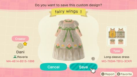 Acnh Gown Code, Acnh Fairy Designs Clothes, Acnh Long Dress Design Codes, Acnh Fairy Dress, Acnh Neverland, Acnh Springcore, Acnh Dresses, Acnh Fashion, Acnh Outfits