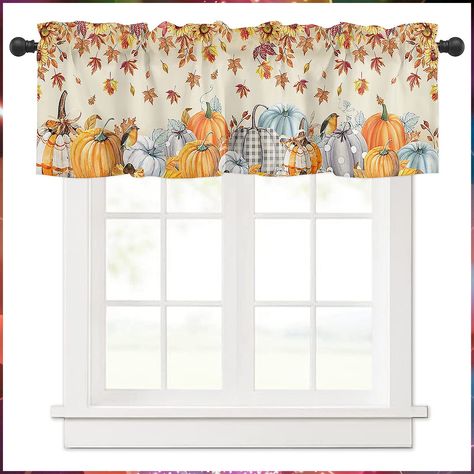 Thanksgiving Pumpkin Curtain Valances for Windows Living Room, Fall Harvest Pumpkin Curtain Toppers and Valances for Bedroom, Rustic Maple Leaf Botanical Rod Pocket Curtains Kitchen Valances 54"x18" Curtains For Kitchen Window, Valances For Windows, Curtains For Kitchen, Curtain Valances, Kitchen Window Curtains, Small Curtains, Window Valances, Leaf Curtains, Kitchen Windows