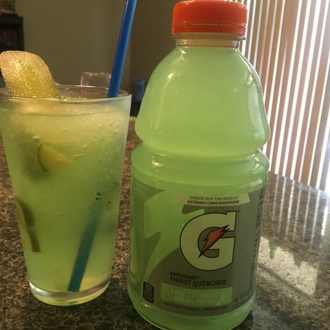 Homemade Pickle Slush: put a Gatorade Lime Cucumber in the freezer and shake every 20 minutes you will do this 6x-12x (20 minute increments) until desired consistency. Dress your slushy as desired. Cucumber Lime Gatorade, Cucumber Gatorade, Diy Gatorade, Gatorade Water Bottle, Gatorade Zero, Burr Basket, Slushie Recipe, School Products, Kids Inspo