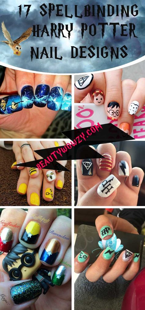 Easy DIY Harry Potter Nails Designs Harry Potter Nails Designs, Potter Nails, Nail Designs Easy Diy, Diy Christmas Nail Art, Harry Potter Nail Art, Harry Potter Nails, Cumpleaños Harry Potter, Christmas Nails Diy, Diy Harry Potter