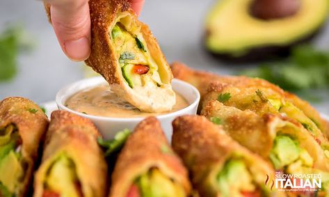 Cheesecake Factory Avocado Egg Rolls, Crispy Avocado, Cheesecake Factory Copycat, Avocado Egg Rolls, Egg Rolls Recipe, Ranch Dipping Sauce, Avocado Roll, Chipotle Ranch, The Slow Roasted Italian