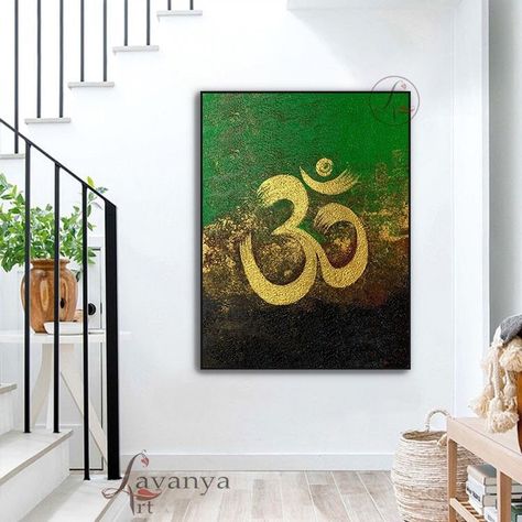 Om Acrylic Painting, Abstract Painting Indian, Om Painting, Buddhist Home, Om Symbol Art, Wall Art Indian, Painting Indian, Entryway Art, Abstract Techniques