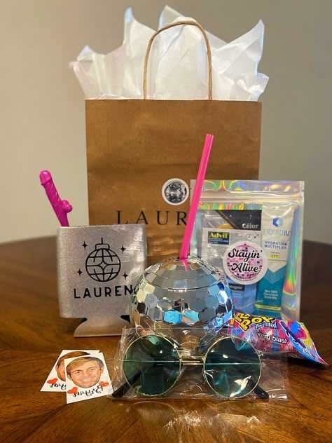 Bachelorette Trip Goody Bag, Bridal Party Gifts Bachelorette Party, Welcome Bag Bachelorette Party, Disco Bachelorette Favors, Raleigh Bachelorette Party, Goodie Bags For Bachelorette Party, Mamma Mia Bachelorette Gift Bags, Bach Welcome Bags, Disco Party Gift Bags