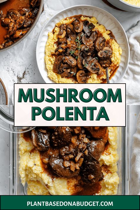 Creamy Polenta with Mushrooms Creamy Polenta With Mushrooms, Vegan Polenta Recipes, Polenta Recipes Vegetarian, Polenta With Mushrooms, Vegan Gluten Free Dinner, Mushroom Polenta, Baked Polenta, Baked Kale, Polenta Recipes